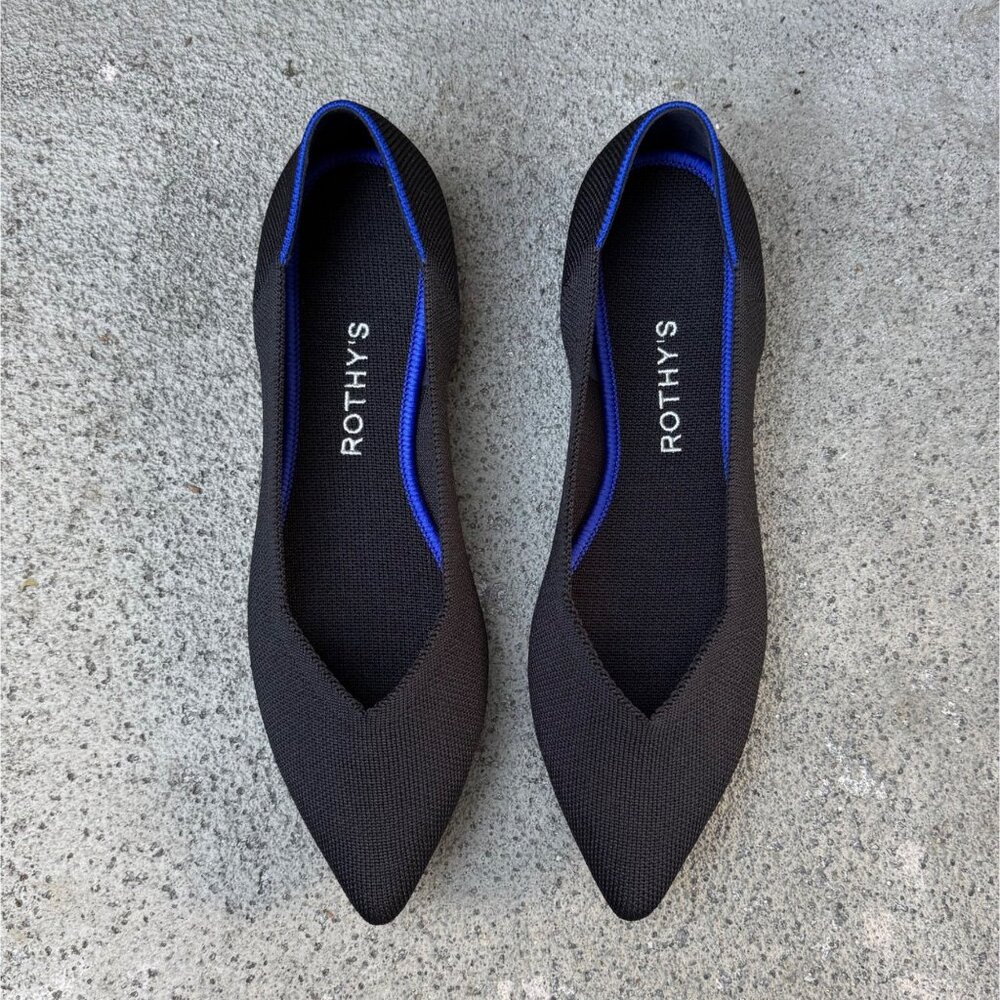 ROTHY'S Black The Point II Shoes Womens 8.5 Black Slip On Flats Rothys Pointed - Picture 10 of 10